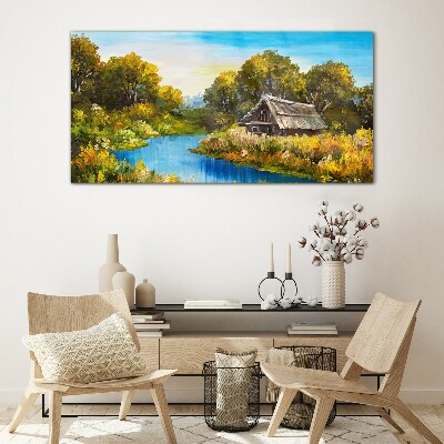 Peaceful rural landscape in summer Wall art on glass