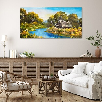 Peaceful rural landscape in summer Wall art on glass