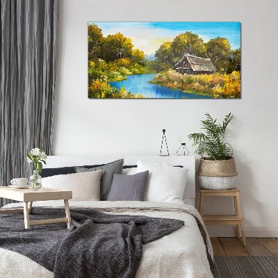 Peaceful rural landscape in summer Wall art on glass