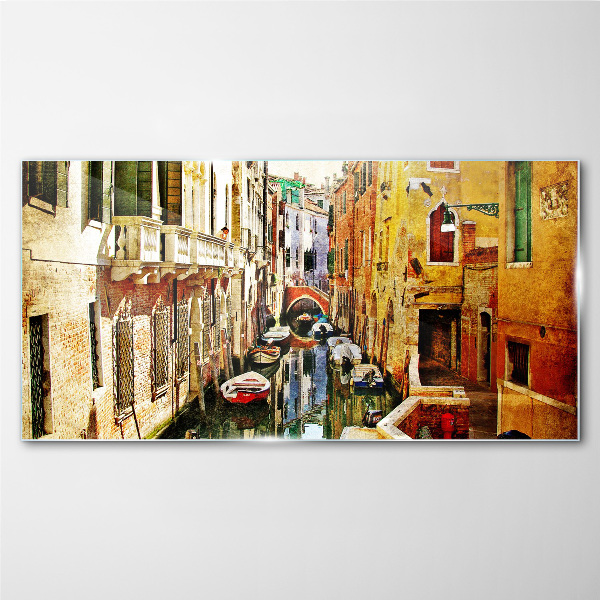 Venetian street with canal Wall art on glass