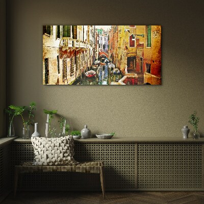 Venetian street with canal Wall art on glass