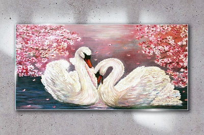 Swans tree blossoms Glass Wall Art