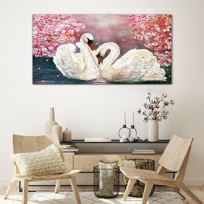 Swans tree blossoms Glass Wall Art