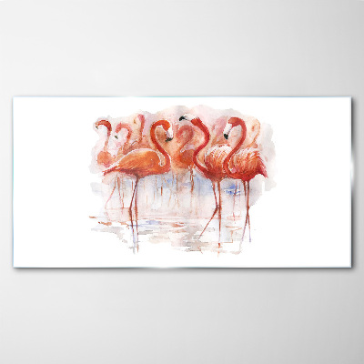 Flamingos on the water background Glass art print