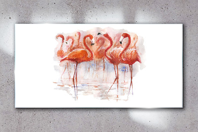 Flamingos on the water background Glass art print