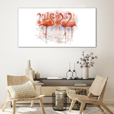 Flamingos on the water background Glass art print