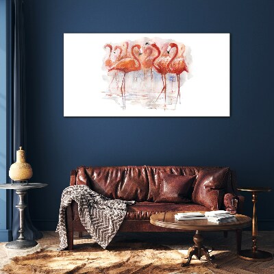 Flamingos on the water background Glass art print