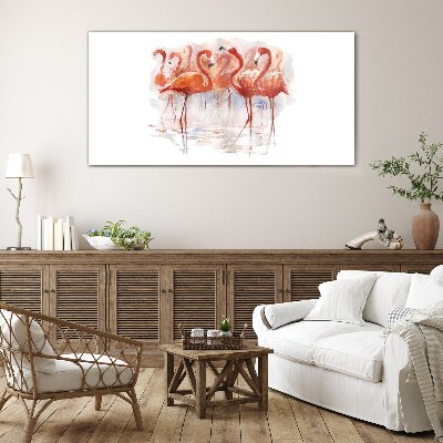 Flamingos on the water background Glass art print