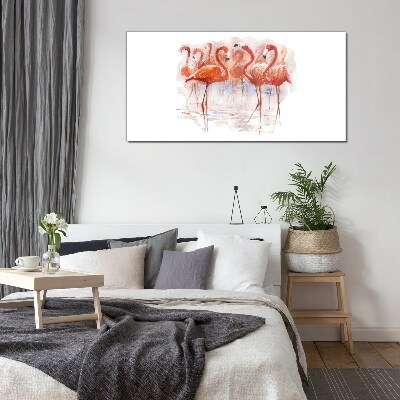 Flamingos on the water background Glass art print