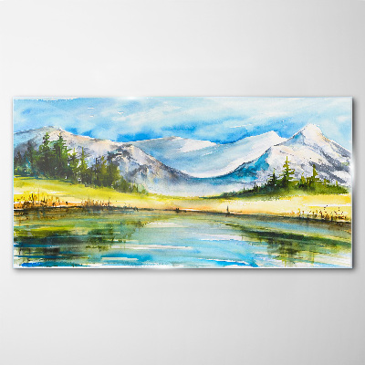 Mountain landscape in watercolor Wall art on glass
