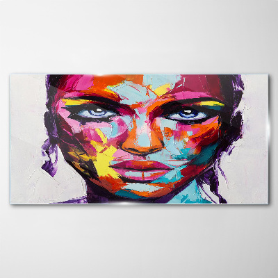 Colorful portrait of a woman Wall art on glass