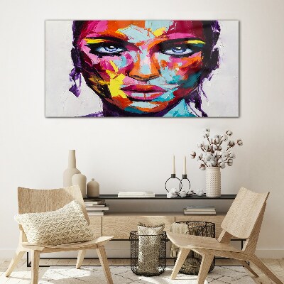 Colorful portrait of a woman Wall art on glass