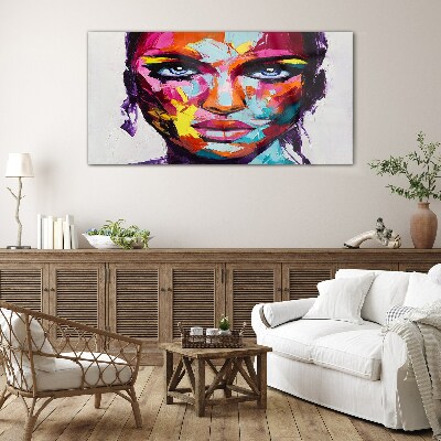Colorful portrait of a woman Wall art on glass