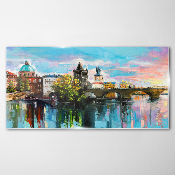 Prague in the colors of sunset Glass art print