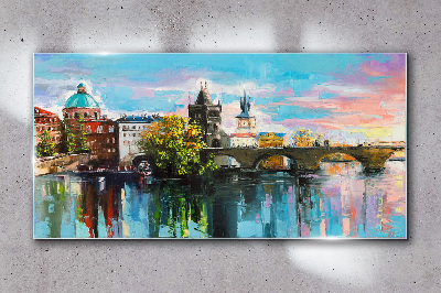 Prague in the colors of sunset Glass art print