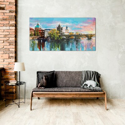 Prague in the colors of sunset Glass art print