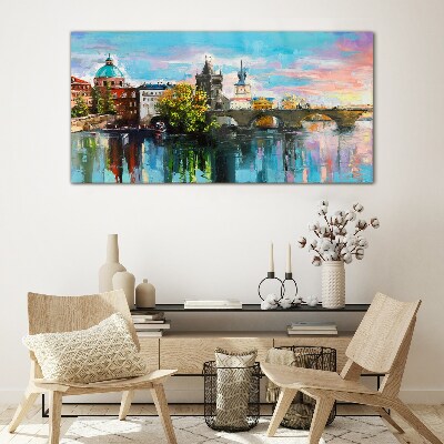 Prague in the colors of sunset Glass art print