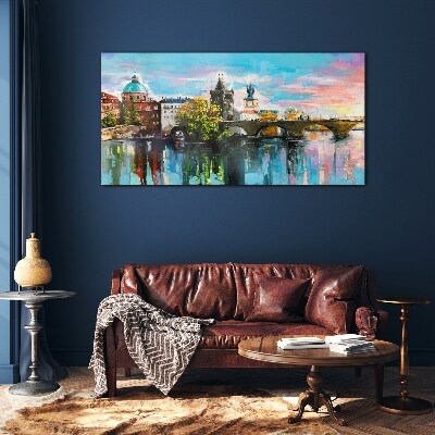 Prague in the colors of sunset Glass art print