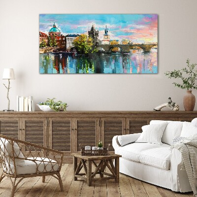 Prague in the colors of sunset Glass art print
