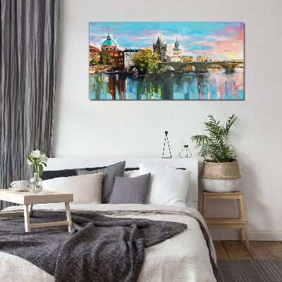 Prague in the colors of sunset Glass art print