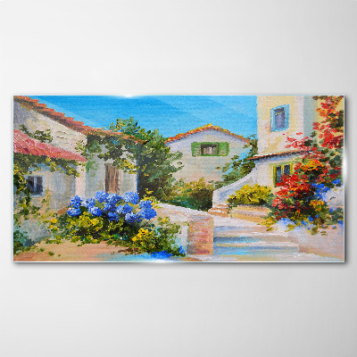 A charming spring town Glass art print