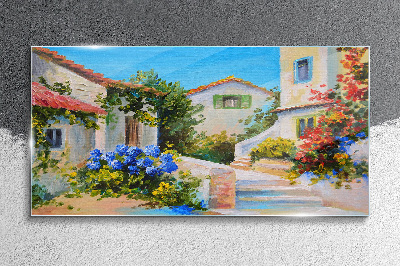 A charming spring town Glass art print