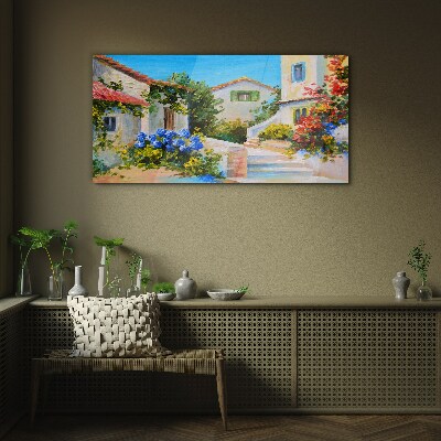 A charming spring town Glass art print