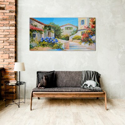 A charming spring town Glass art print