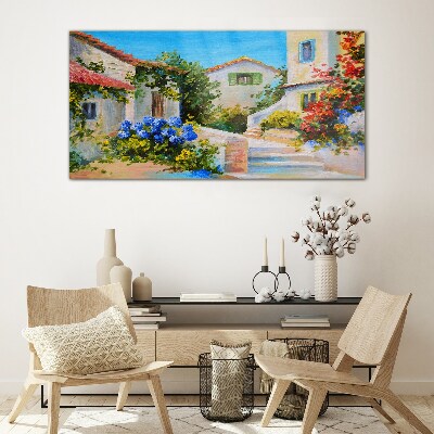 A charming spring town Glass art print