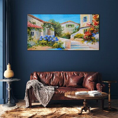 A charming spring town Glass art print