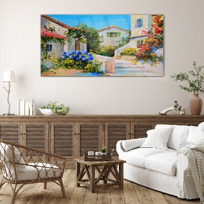 A charming spring town Glass art print