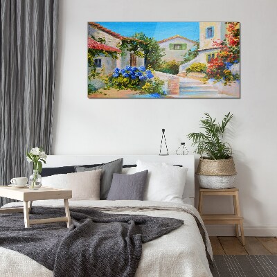 A charming spring town Glass art print