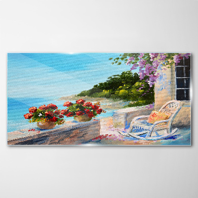 Coast flowers sea sky Glass Print