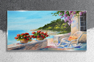 Coast flowers sea sky Glass Print