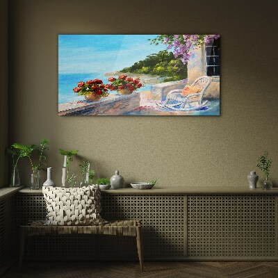 Coast flowers sea sky Glass Print