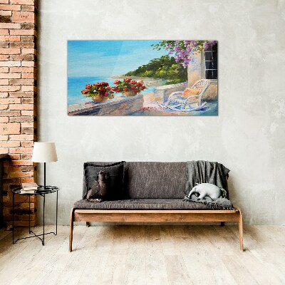 Coast flowers sea sky Glass Print