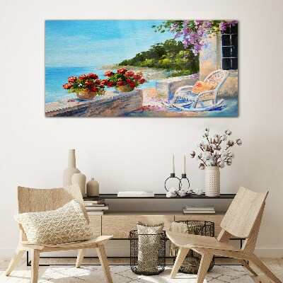 Coast flowers sea sky Glass Print