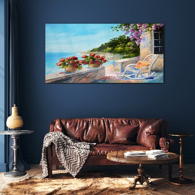 Coast flowers sea sky Glass Print