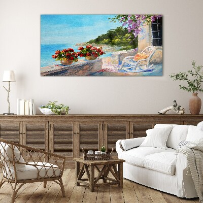 Coast flowers sea sky Glass Print