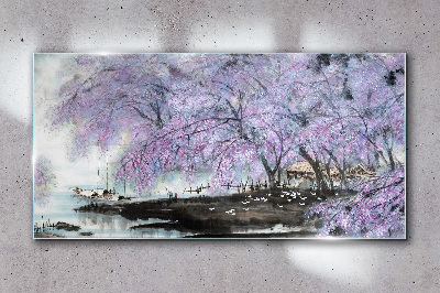 Spring blooming Wall art on glass