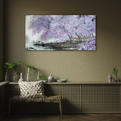 Spring blooming Wall art on glass