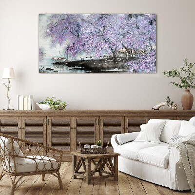 Spring blooming Wall art on glass