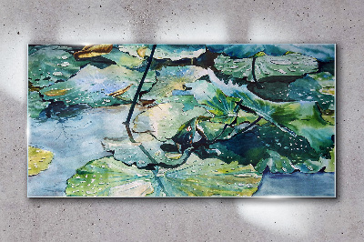 Water flowers with rain drops Glass art print