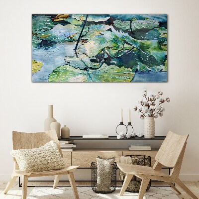 Water flowers with rain drops Glass art print