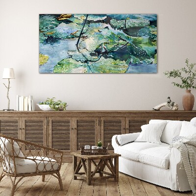 Water flowers with rain drops Glass art print