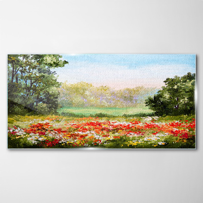 Floral landscape of a summer morning Glass art print