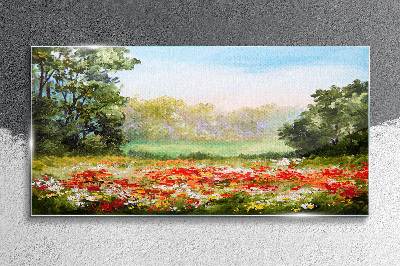 Floral landscape of a summer morning Glass art print