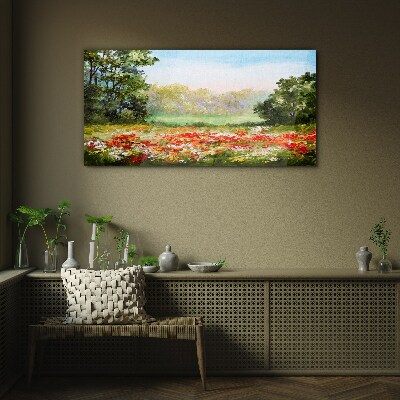 Floral landscape of a summer morning Glass art print