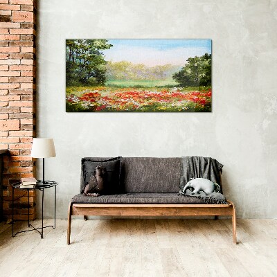 Floral landscape of a summer morning Glass art print