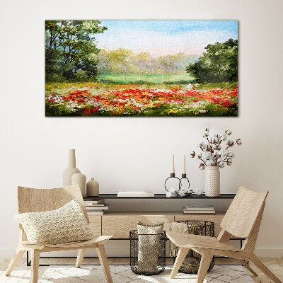 Floral landscape of a summer morning Glass art print